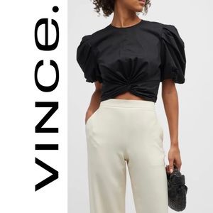 NWT💕VINCE Twist Front Organic Cotton Blend Blouse in Black Size L